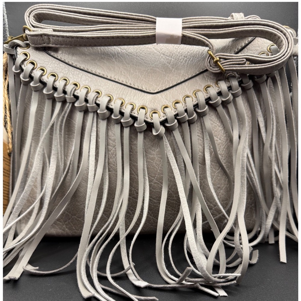 Ampere Creations‎ Vegan Leather Crossbody Fringe Bag Dark Grey Style C141